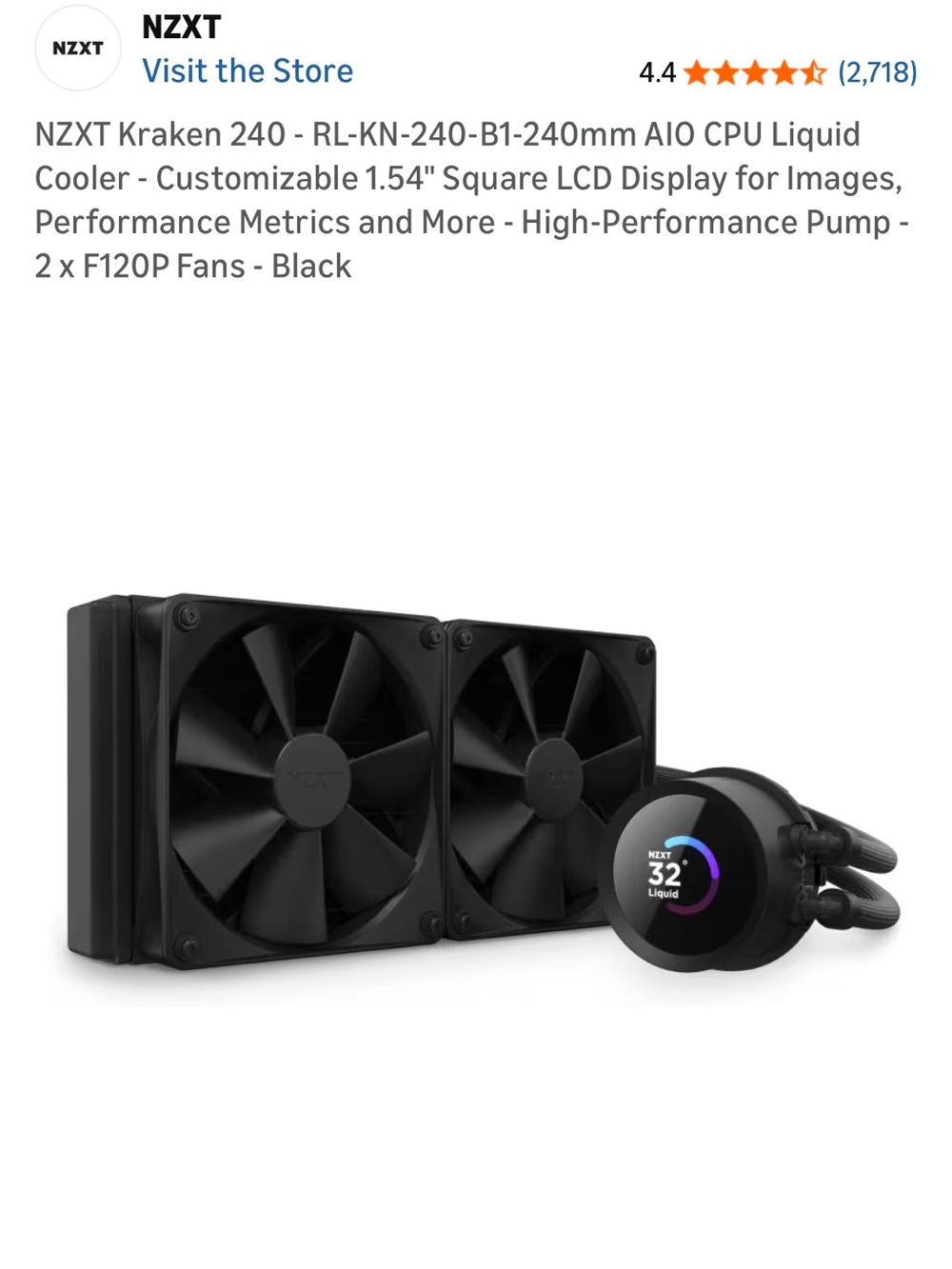 NZXT CPU Liquid Cooler with Black and Purple Accents